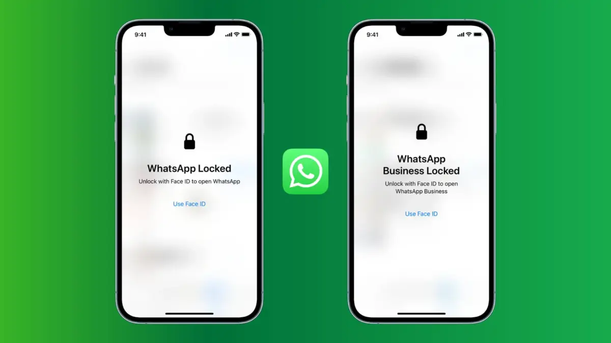 Layar iPhone menampilkan WhatsApp terkunci.