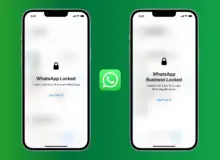 Layar iPhone menampilkan WhatsApp terkunci.