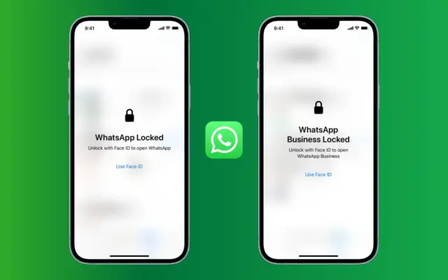Layar iPhone menampilkan WhatsApp terkunci.